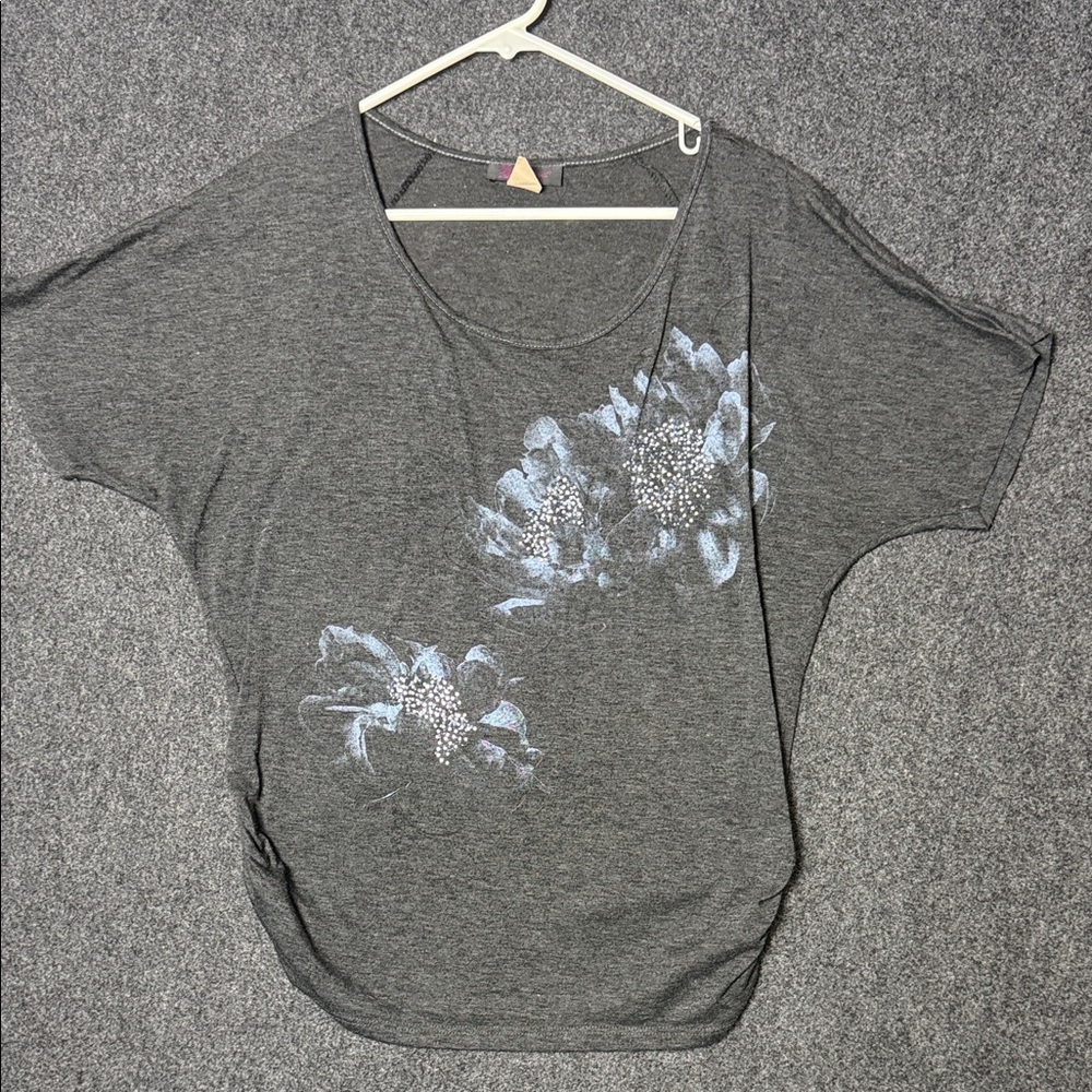 Agenda Gray Floral Short Sleeve T-Shirt Mens Medium Casual Graphic Tee